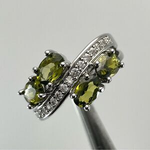 Beautiful Trendy Boho Oval Cute Olive Green Diamond CZ Silver Plated Ring